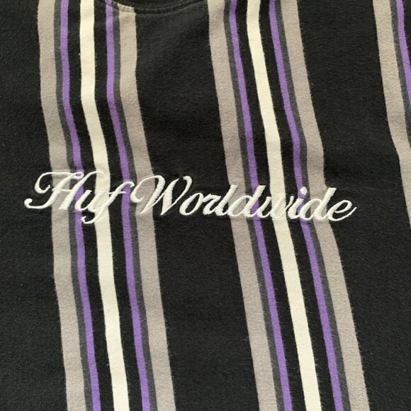 HUF Worldwide Striped Short Sleeve Crew Neck Tee Top Sz M #37F - Picture 6 of 9